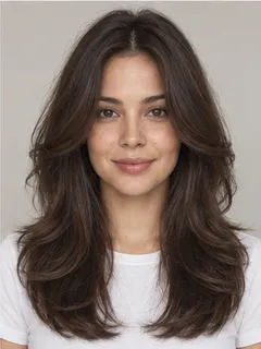 Butterfly cut hairstyle on a fictional model