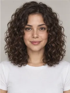 Defined curls hairstyle on a fictional model
