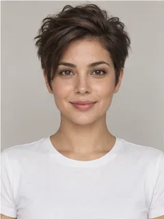 Long pixie hairstyle on a fictional model