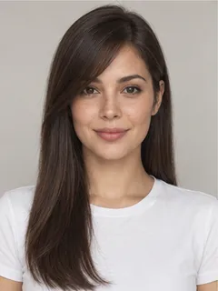 Side-swept bangs hairstyle on a fictional model