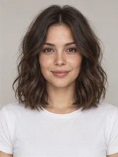 Wavy lob hairstyle on a fictional model